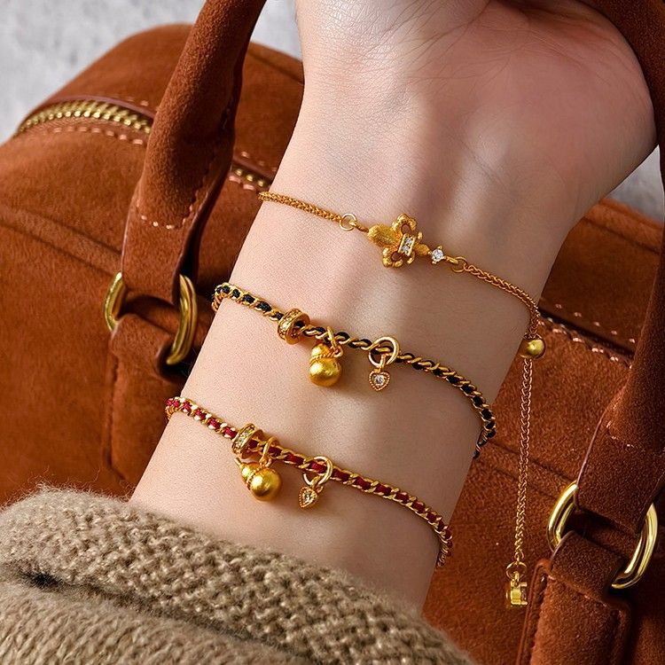 Rope Ultra-Thin Braided Red Gold Bracelet Ancient Color Gourd Versatile High-End Layered Jewelry_voghion.com