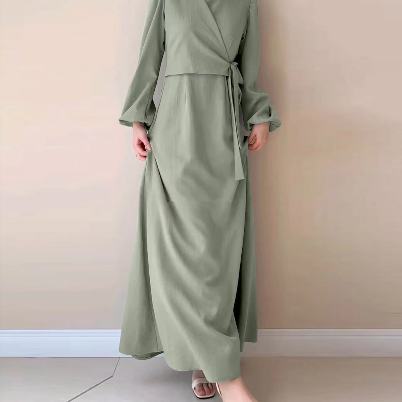 Abbigliamento da donna nuova moda temperamento gonna lunga con finto abito in due pezzi con spalline a maniche lunghe_voghion.com