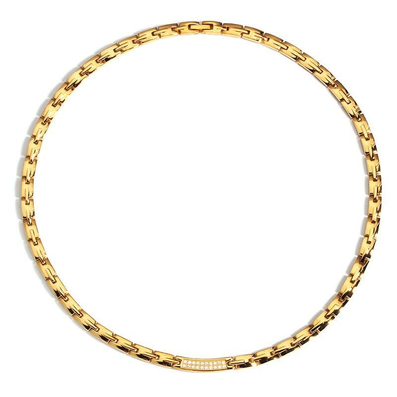 Simple And Fashionable Double Row Inlaid Diamond Titanium Magnetic Therapy Stainless Steel Necklace_voghion.com