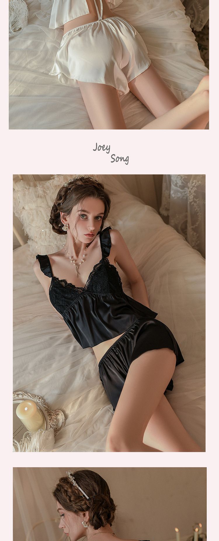 Women's Sleepwears Lace Small Chest Thin Underwear Female Suspender Nightdress Summer Two Piece Set Mood Photo_voghion.com
