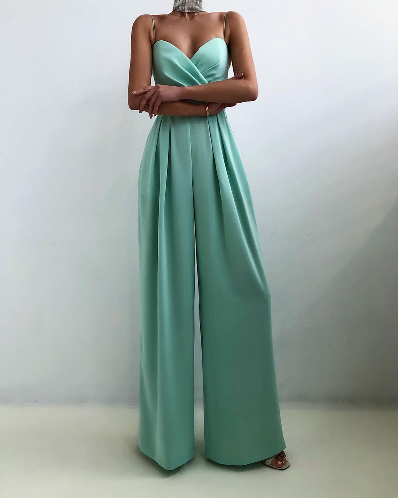 Kvinnors jumpsuit gränsöverskridande hängselbälte midja rak golvlång minimalistisk jumpsuit vår och sommar ny produkt_voghion.com