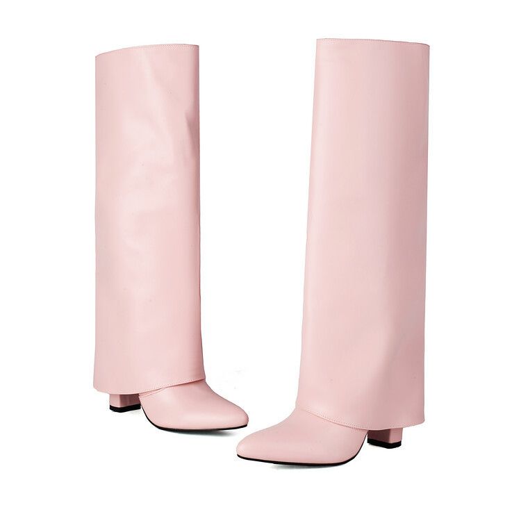 Modestøvler til kvinder med spidse ben med høje hæle plus størrelse slip-on modestøvler med høje ben_voghion.com