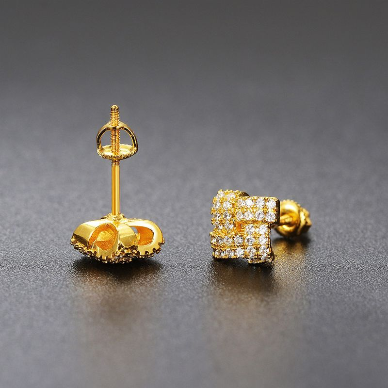 Hip Hop Zircone per Uomo Donna Full Dia Placcato Oro Filo e Orecchini_voghion.com