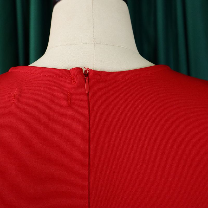 Plus Size Women's Spring Pleated Round Neck Elegant Solid Color Bodycon Dress_voghion.com