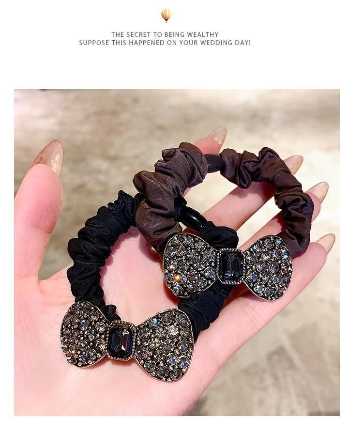 Fascia con fiocco in strass di alta qualità coreana, anello per l'intestino tenue francese alla moda retrò, cordino per la testa, elastico per capelli_voghion.com