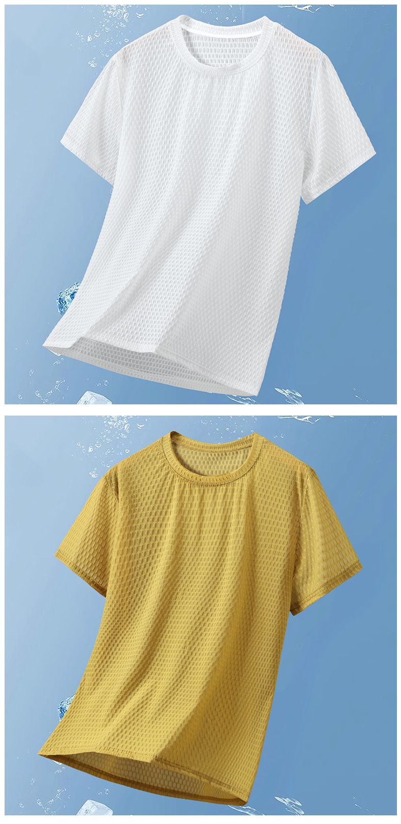 Herrenbekleidung Übergröße Bambus Mesh Ice Silk T-Shirt Rundhals Halbarm Schulterbreite Fat Guy Einfarbig Dünnes T-Shirt_voghion.com