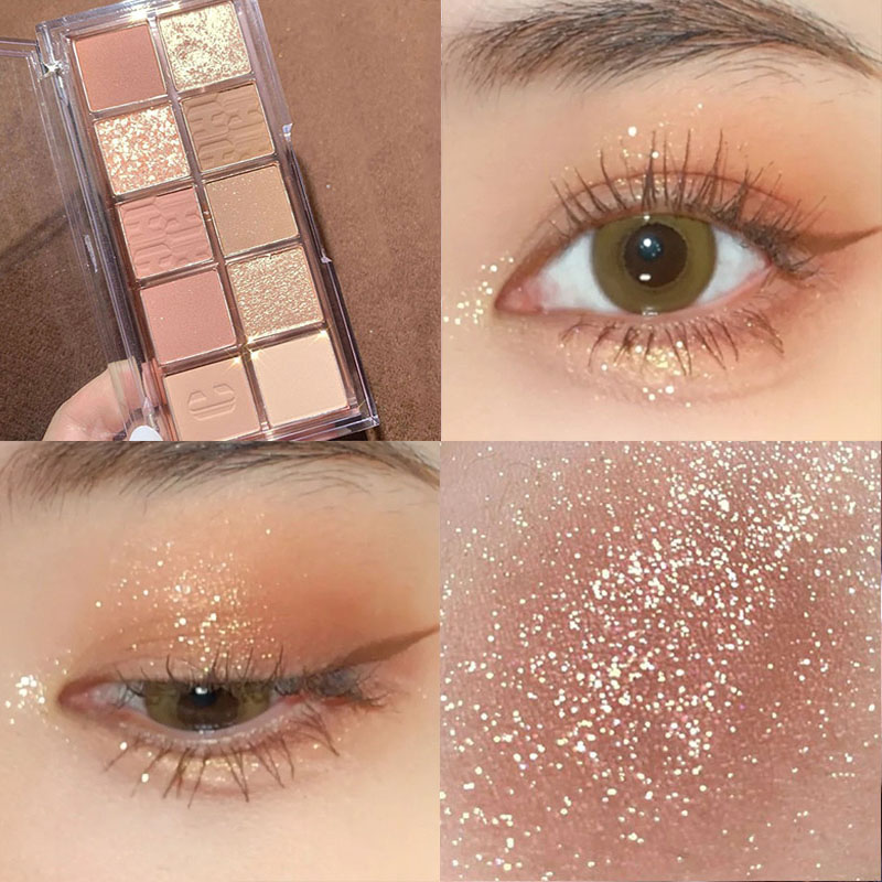 Palette di ombretti glitterati con paillettes, impermeabili, opachi, color terra, per il trucco delle donne._voghion.com