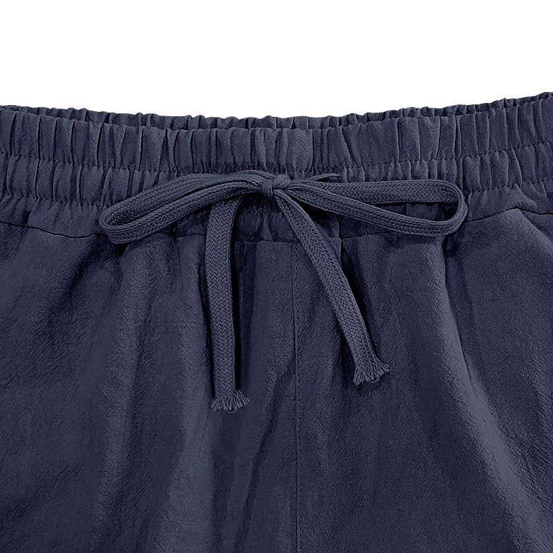 Polo da uomo estivo, casual, ampio, traspirante, in lino, con maniche corte e pantaloni a sette quarti_voghion.com