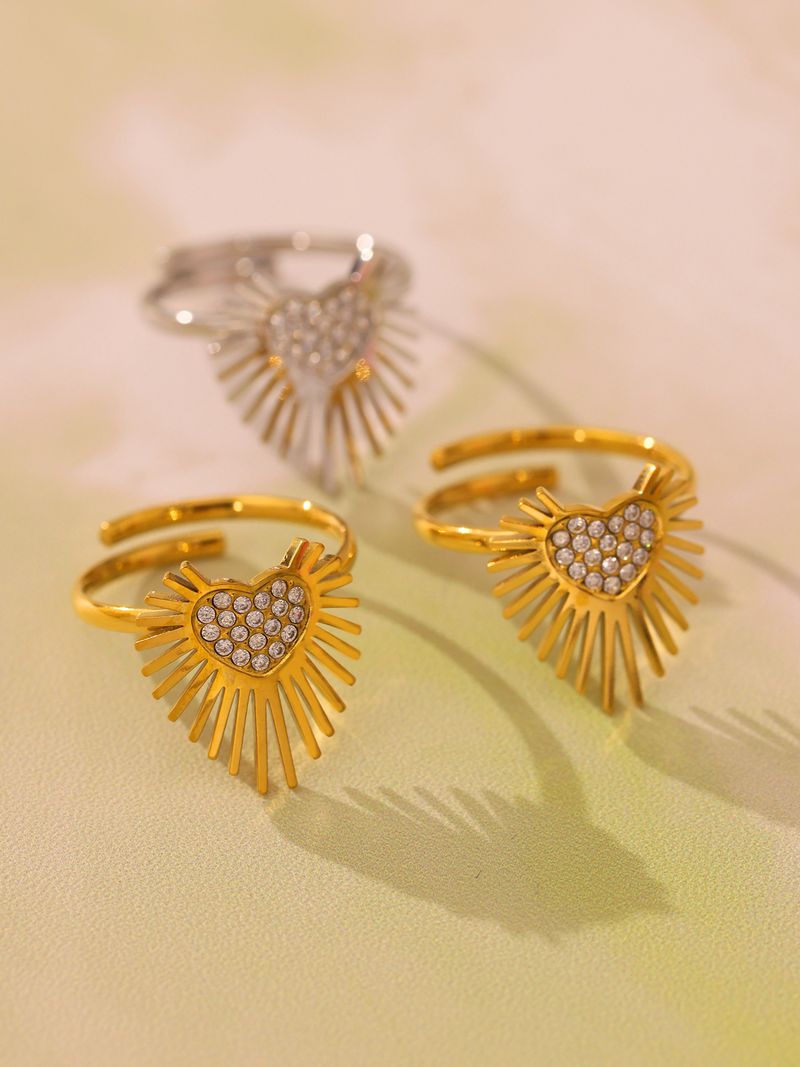 Fang Tang Personality Style Simple Sun Set Diamond Heart Ring Titanium Steel Geometric Pattern Ring For Women_voghion.com