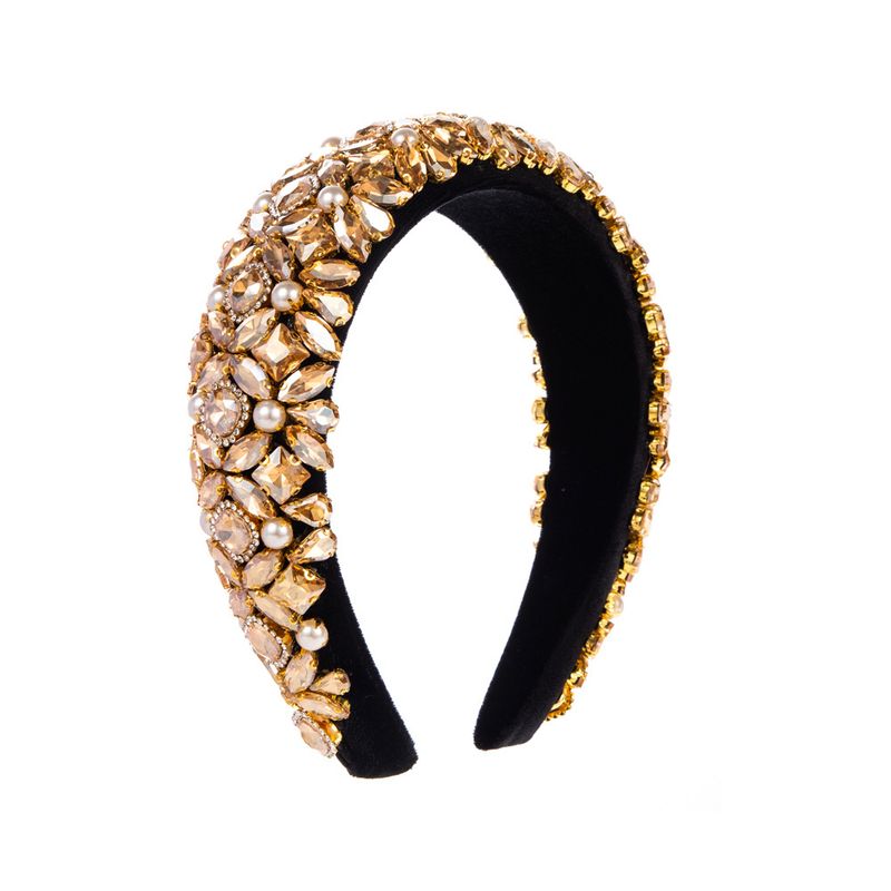 Cerchietto in spugna di perle in stile coreano con diamanti colorati, cerchietto barocco, accessorio per capelli con strass a bordo largo_voghion.com