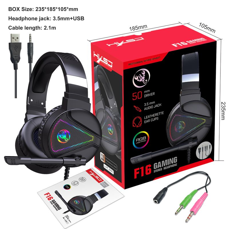 F16 Headwear Game RGB -hehkuva ABS-materiaalista valmistettu tietokoneen johdollinen e-urheiluun tarkoitettu kanansyöntikuulokkeet_voghion.com