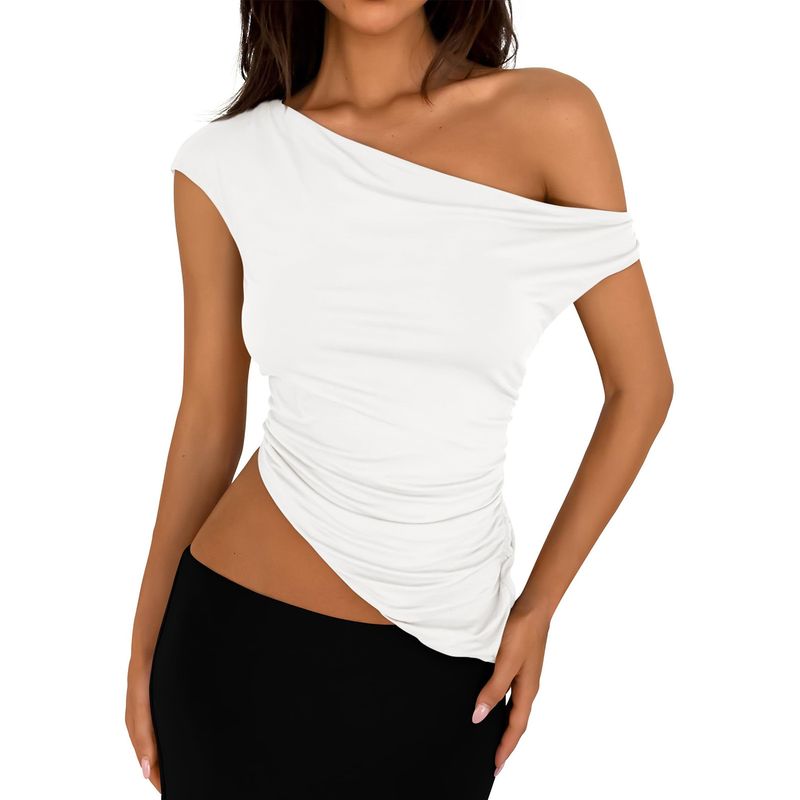 Dámské oblečení Street Style Street Trend Polyesterový svetr se zkoseným límcem Slim Fit Dámské tričko_voghion.com