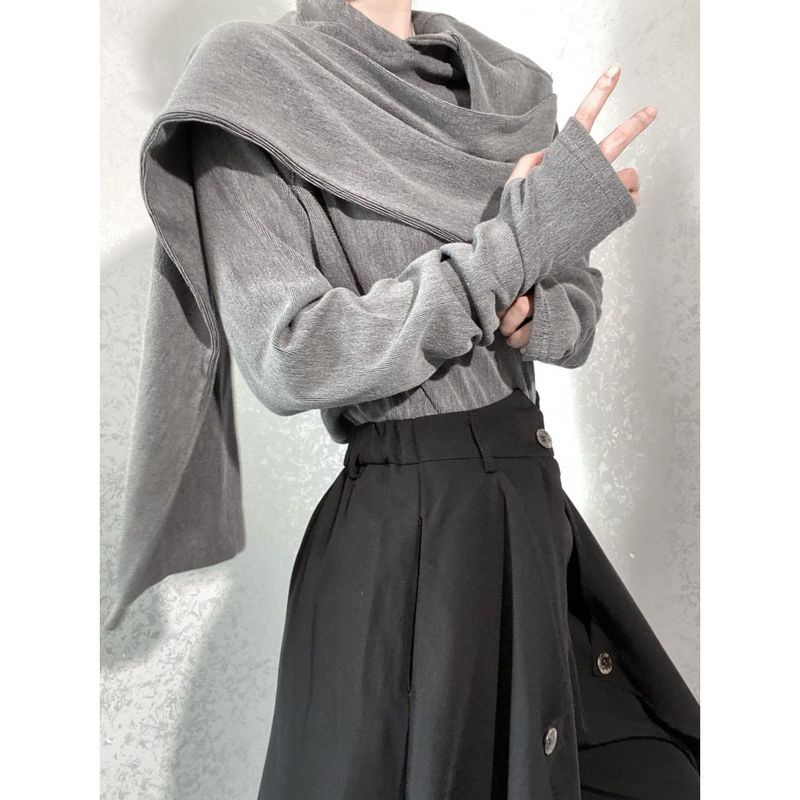 Design Sense Niche Scarf Collar Hooded Base Shirt Yohji Yamamoto Pullover Sweatshirt Unisex Long Sleeve Top_voghion.com