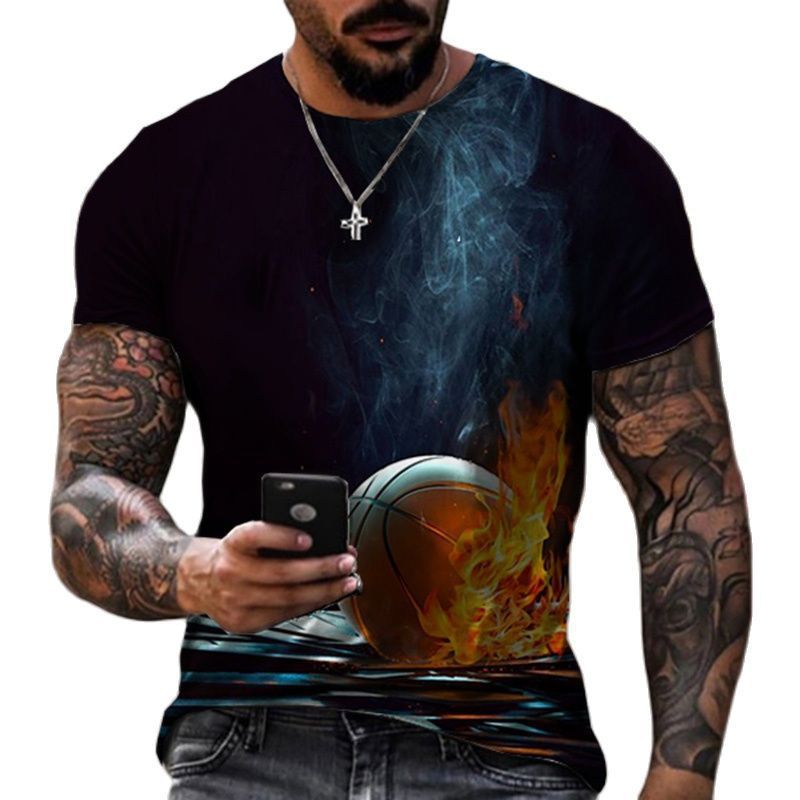 Modisches 3D-gedrucktes Basketball-Held-T-Shirt mit trendigen Kurzarm-Sommerbekleidung für Herren_voghion.com