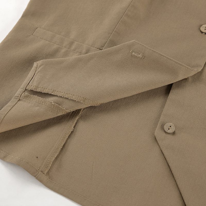 Damenbekleidung Sommer Neue Mode Ärmellose Weste Top Kurzer Rock Zweiteiler Reine Baumwolle Schlank Khaki Damenanzug_voghion.com