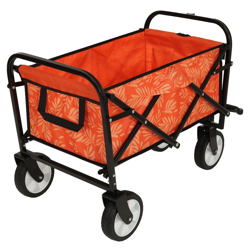 Minimeetall Colorful Collapsible Foldable Wagon Cart With Strapping System, Beach Wagon ,Utility Wagon Grocery Cart Camping Shopping Sports Gardeing Fishing Supports 225lbs,orange Leaf_voghion.com