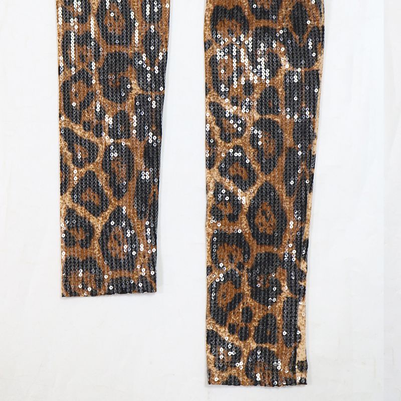 Női ruházat Leopárdmintás Szexi Ruha Flitteres Üreges Pántnélküli Hát nélküli Hasított Ujjak Bankett Stílusú Ruha_voghion.com