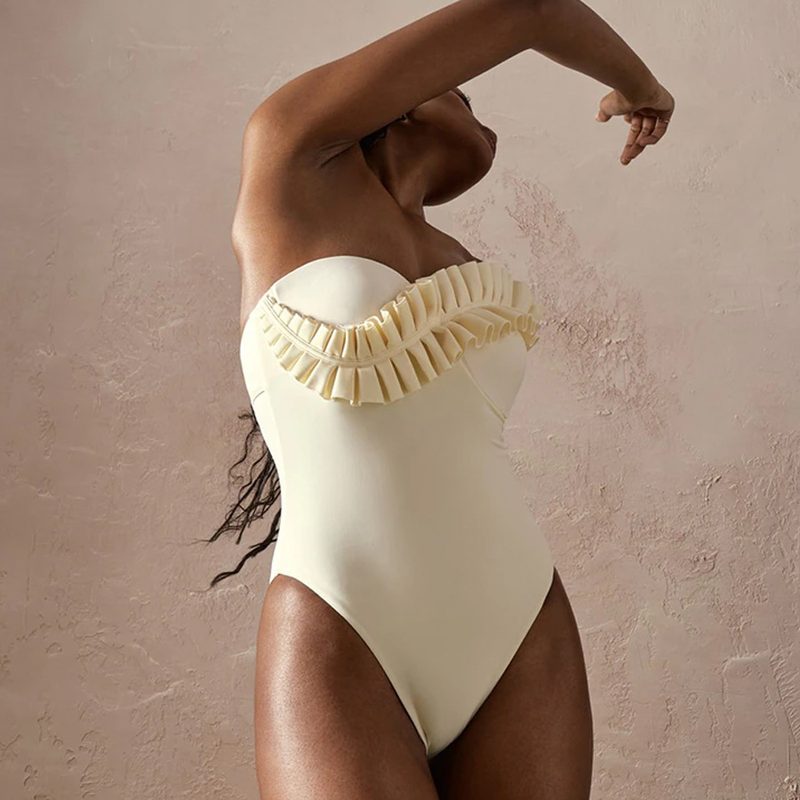 maillot de bain une pièce femme volant plissé une épaule_voghion.com