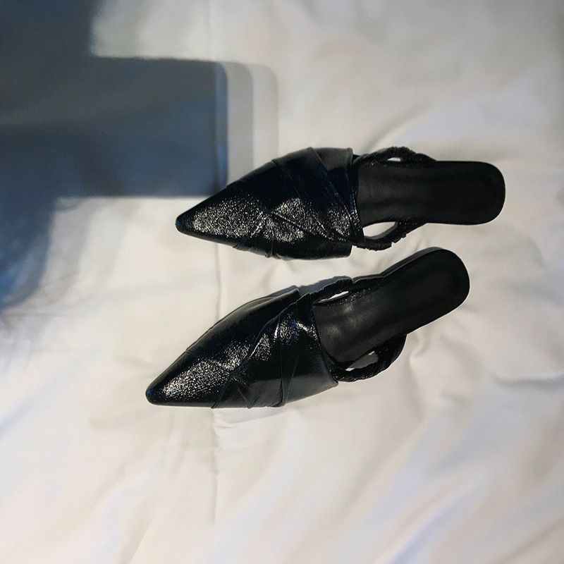 Chaussons pointus, talons bas, demi-chaussures pour femmes_voghion.com