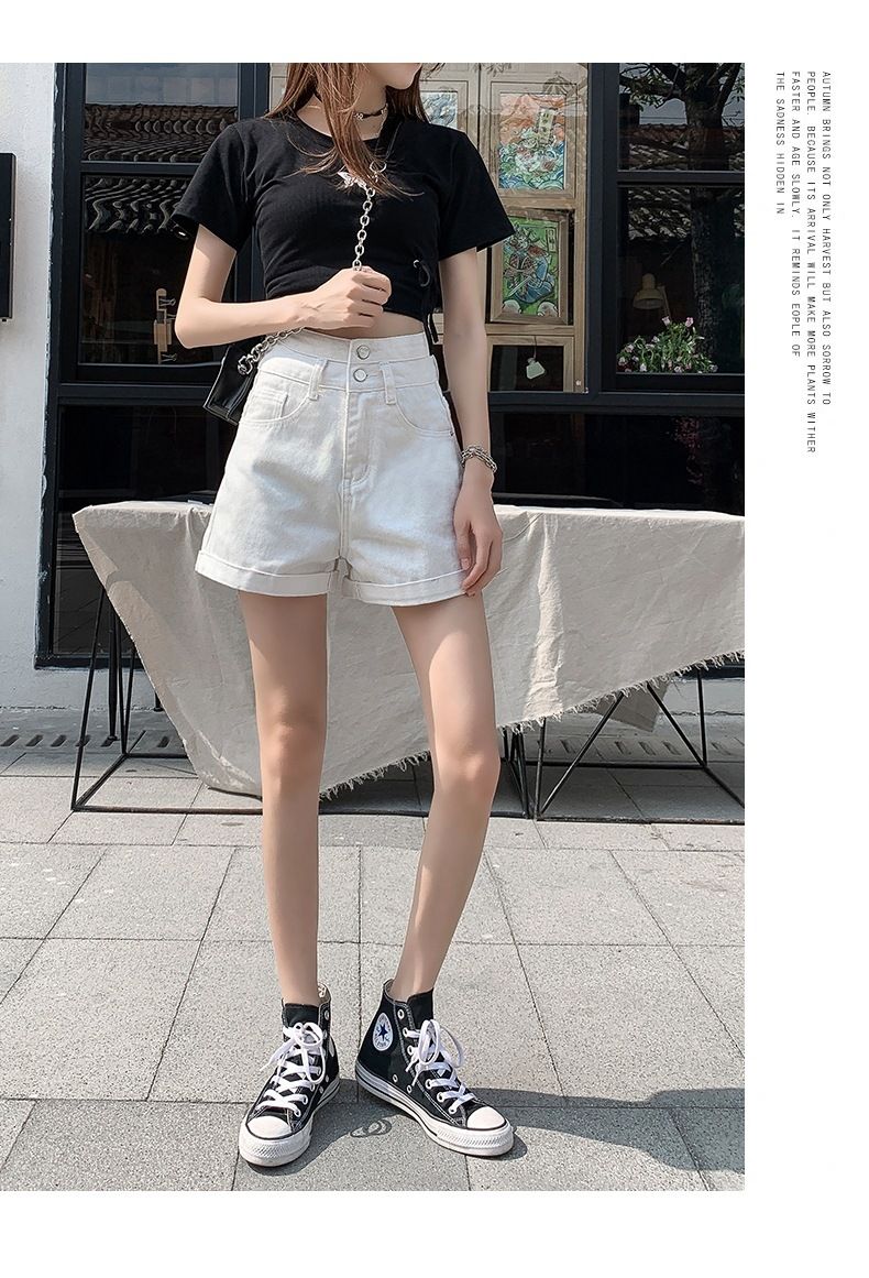 Pantaloncini di jeans famosi su Internet per le donne, larghi, estivi, nuova versione coreana a vita alta, snellenti e_voghion.com