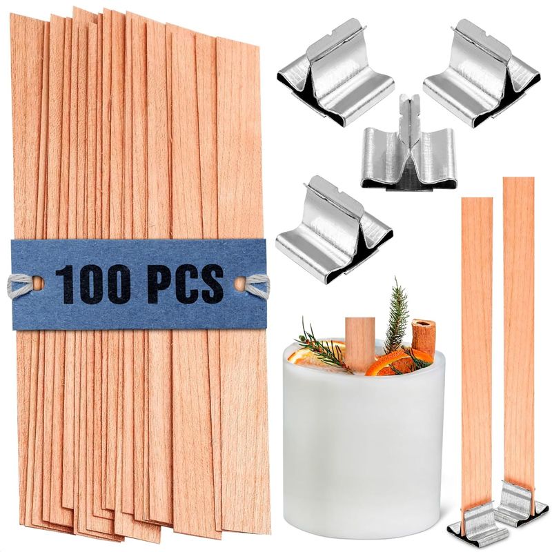 Hölzerne Kerzendochte, flache Kerze, Holzständer aus Eisen, Kerzenkerne mit Basishalter für handgefertigte DIY-Kerzenherstellung_voghion.com
