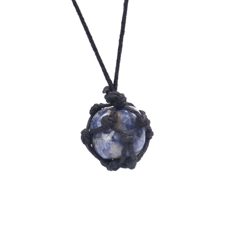 Collana fatta a mano con sacchetto di rete di cristallo - Ciondolo in pietra naturale da 2 pollici con corda regolabile da 18 a 22 pollici, gioiello curativo retrò boho per energia positiva_voghion.com