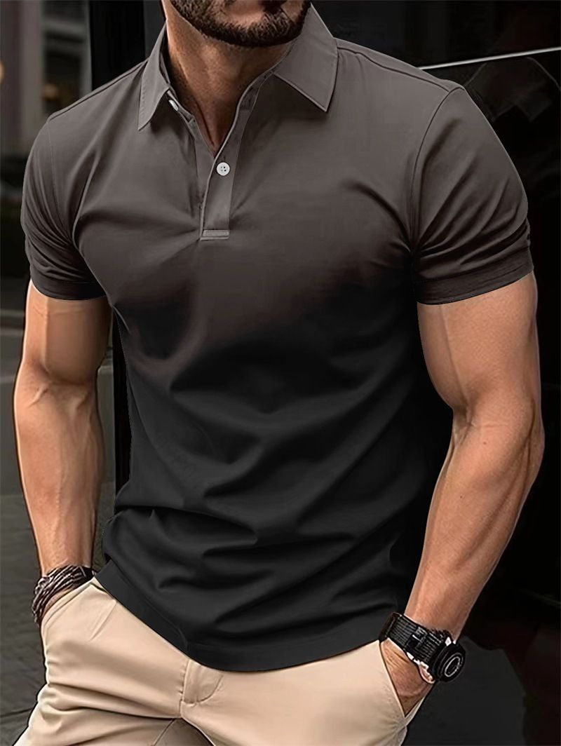 Unbeatable Quality 2024 Spring/Summer New Men's Stand Up Collar Gradient Casual Short Sleeve Golf Henley Shirt_voghion.com