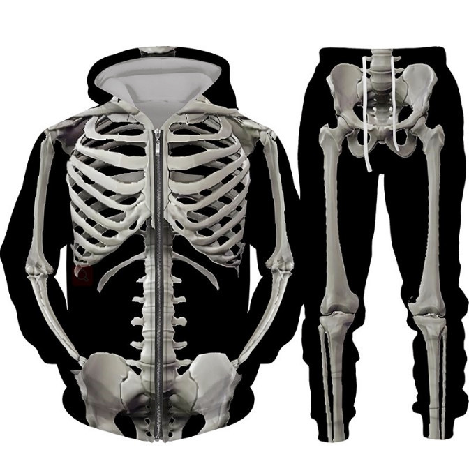 Halloween costume skull hip-hop hooded sweatshirt set for men/women 3D printed cardigan 2_voghion.com