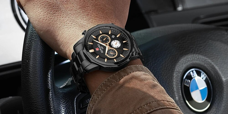 Orologio da polso in acciaio inossidabile da uomo, orologio da polso elegante da uomo, orologio da polso luminoso al quarzo, orologio da polso con data_voghion.com