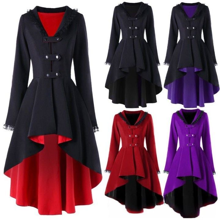 Queue-de-pie, veste longue, jupe à ourlet irrégulier, bouton personnalisé, coupe-vent à bordure en dentelle, ombre pour femme_voghion.com
