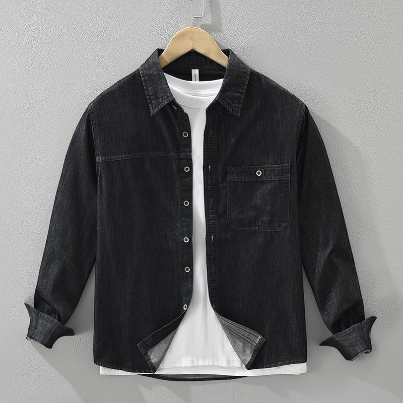 Denim-Retro-Langarmhemd für Herren, modisch und vielseitig, künstlerisches und lässiges lockeres Oberteil_voghion.com
