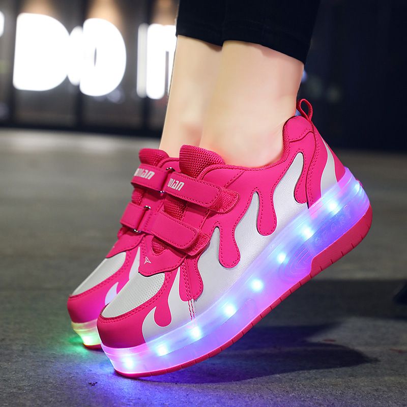 Kinderschuhe 2024 Sommer Kinderschuhe Doppelrad Kinder beleuchtete Laufschuhe Jungen und Mädchen können Rollschuhe tragen_voghion.com