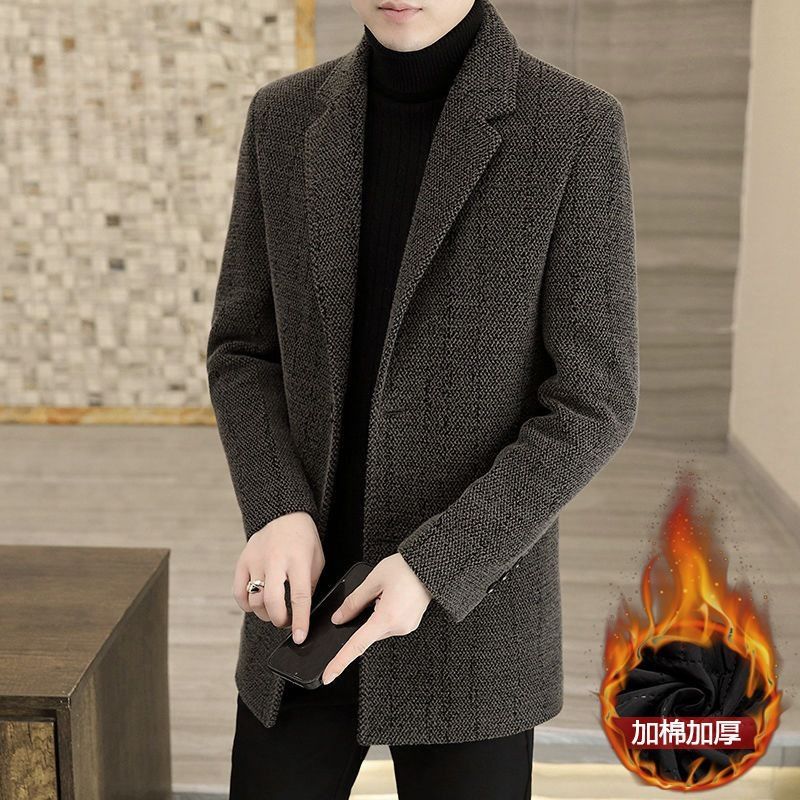 Trench da uomo di mezza età, casual, sottile, spesso, di media lunghezza, in lana, autunno inverno_voghion.com
