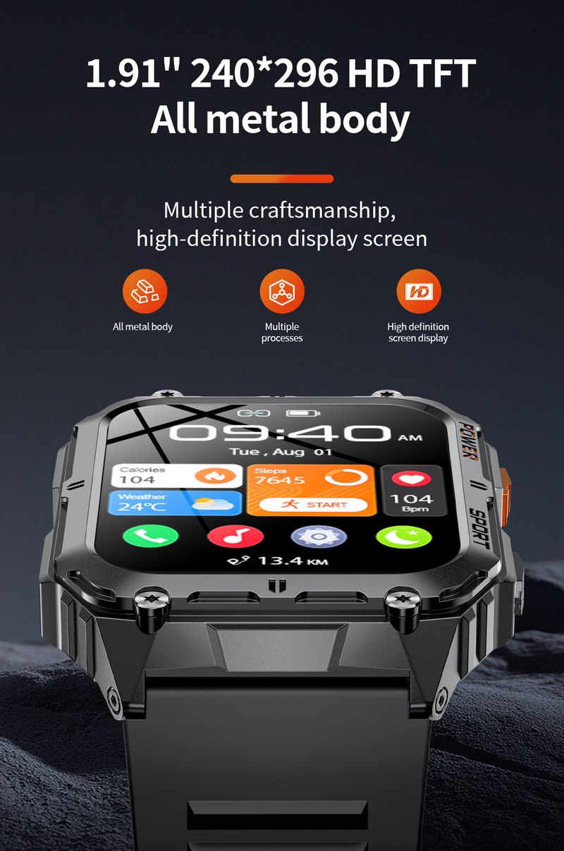 Outdoor Military Smart Watch Men LED Flashlight Sports Smartwatch BT Call Waterproof 410mAh Men's Watches For Android Ios_voghion.com