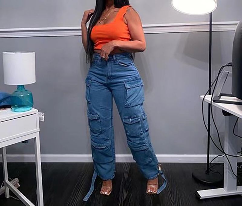 Damkläder Hot Selling Trend Multi Pocket Large Size Jeans Overall_voghion.com
