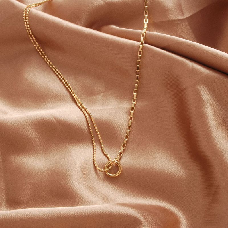 geometric Circle Splicing Titanium Steel Necklace Female Asymmetric Titanium Steel Non-fading Collarbone Chain Bracelet Wholesale_voghion.com