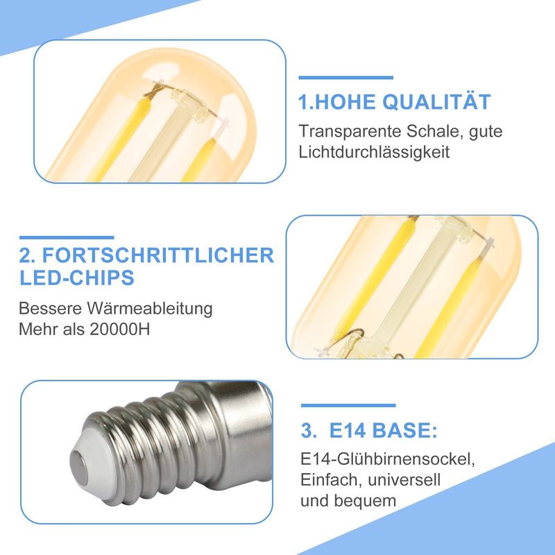 Glitzerlife 2er E14 LED Kaltweiß Glühbirne - T22 Vintage LED Lampen 2W Retro Edison Sockel Birne 6000K Kaltweiß Leuchtmittel Energiesparlampe Nicht dimmbar_voghion.com