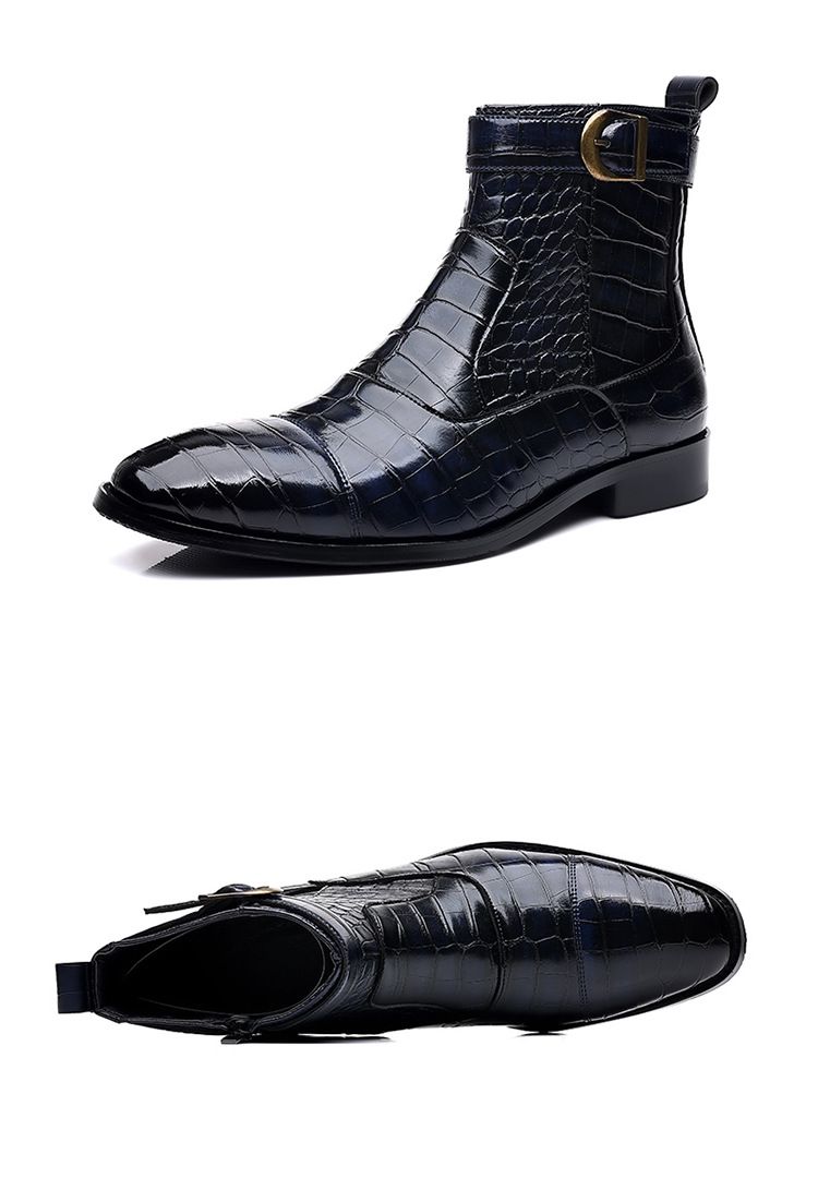 Botas altas de trabajo con cremallera y puntera puntiaguda con estampado de cocodrilo para hombre_voghion.com