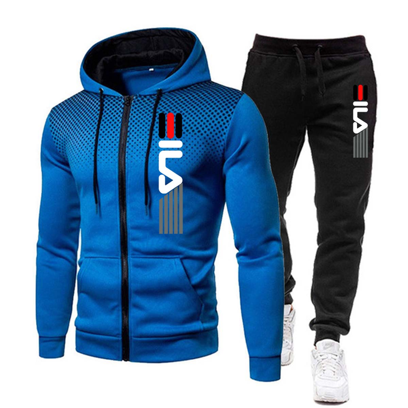 Modischer Druck-Trainingsanzug für Herren, Reißverschluss, Kapuzen-Sweatshirt und Jogginghose, zweiteilige Anzüge für Herren, lässig, Fiess Jogging_voghion.com