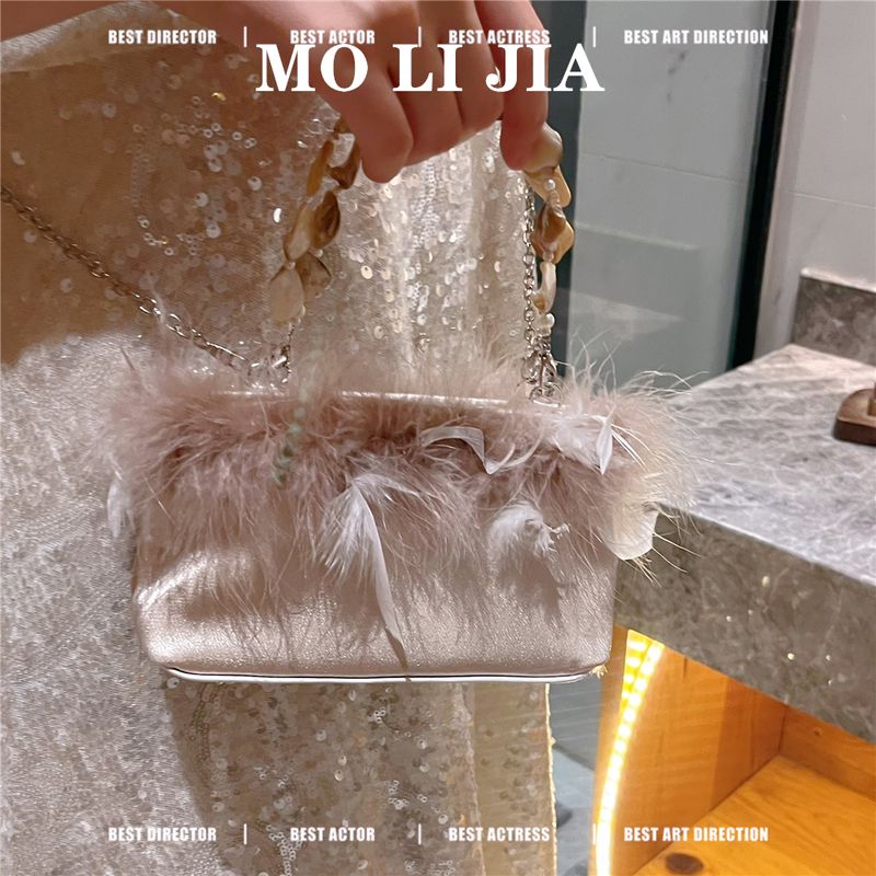 Pane satinato antico 2024, nuova borsa naturale con conchiglia e piuma, borsa in stile Hanfu_voghion.com