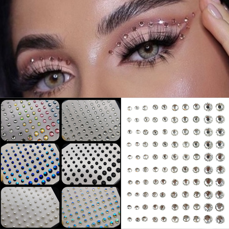 Kasvot Silmät 3D Timanttitarra Väliaikainen tatuointi Glitter Eyeliner Kulmien meikki Kristalli Tatuointi Tarra Rhineston_voghion.com