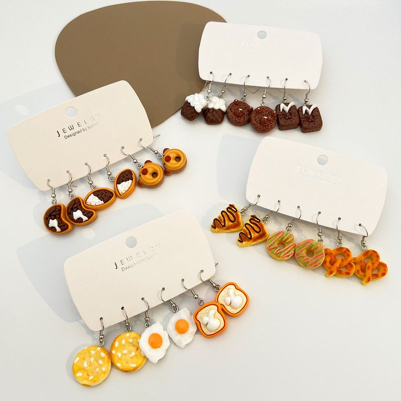 1 Set 1 Pair Cute Saturday Donuts Poached Egg Stoving Varnish Plastic Resin Drop Earrings_voghion.com