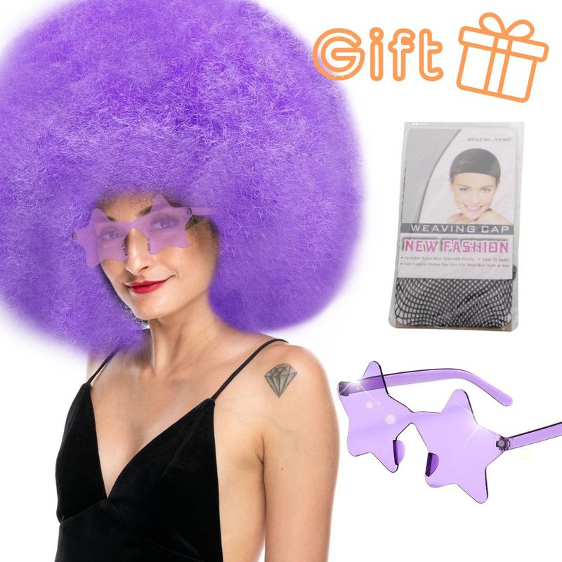 Parrucca sintetica resistente al calore colorata e soffice Afro Kinky Anxin con occhiali a forma di stella per uso da festa_voghion.com