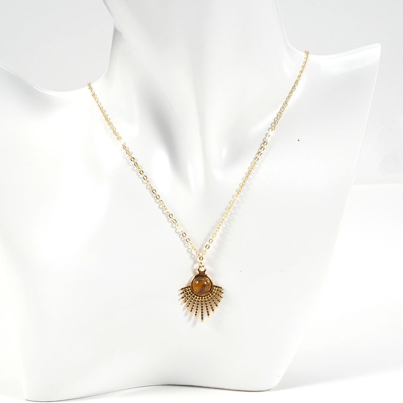 Corrente de ouro 14K Pérola de água doce Concha Olho de tigre Pedra natural Colar de pedra Corrente de clavícula_voghion.com