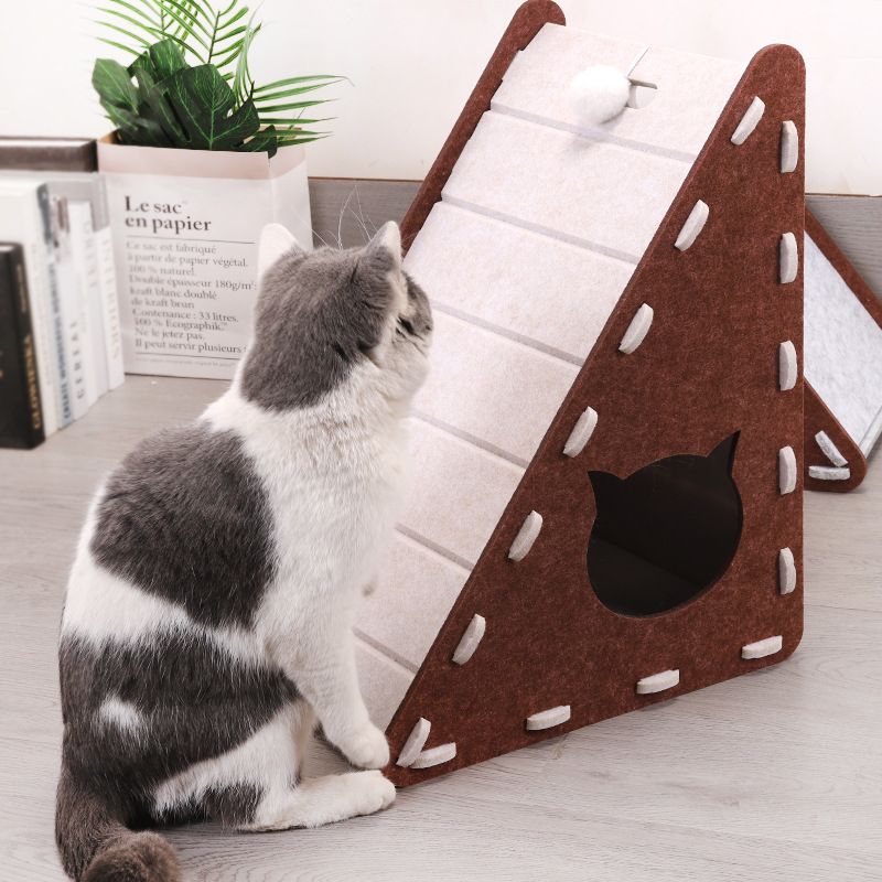 Driehoekige, krasbestendige, verticale, slijtvaste, niet-verharende viltmat met geïntegreerde kattenklauw, slijpplank en klimmat_voghion.com