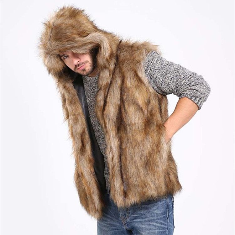 Men's Faux Mink Vest – Slim Fit Short Fur Gilet With Notch Lapel & Side Pockets (S-3XL, Jacquard Brown, Machine Washable)_voghion.com