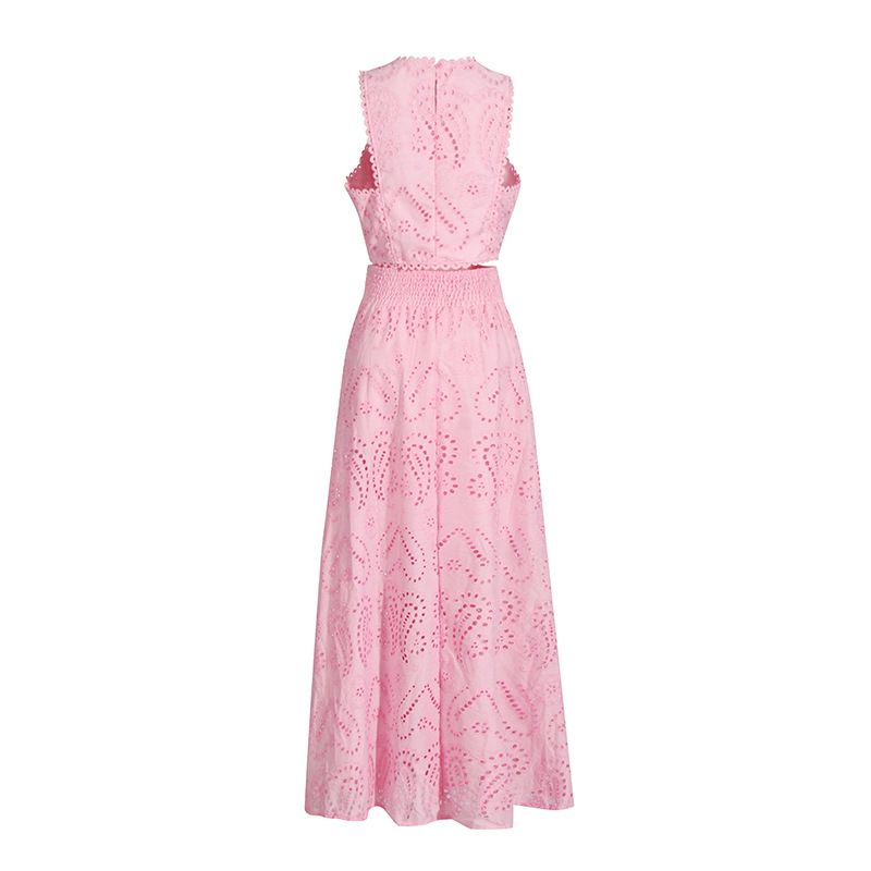 Vêtements pour femmes, col rond, gilet sans manches, taille haute, jupe brodée, costume deux pièces_voghion.com
