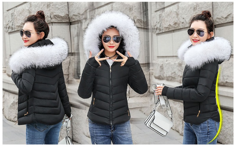 Vinterjacka Dam Parkas för kappa Mode Kvinnlig dunjacka med huva Stor fuskpälskrage Kappa 2019 Höst_voghion.com