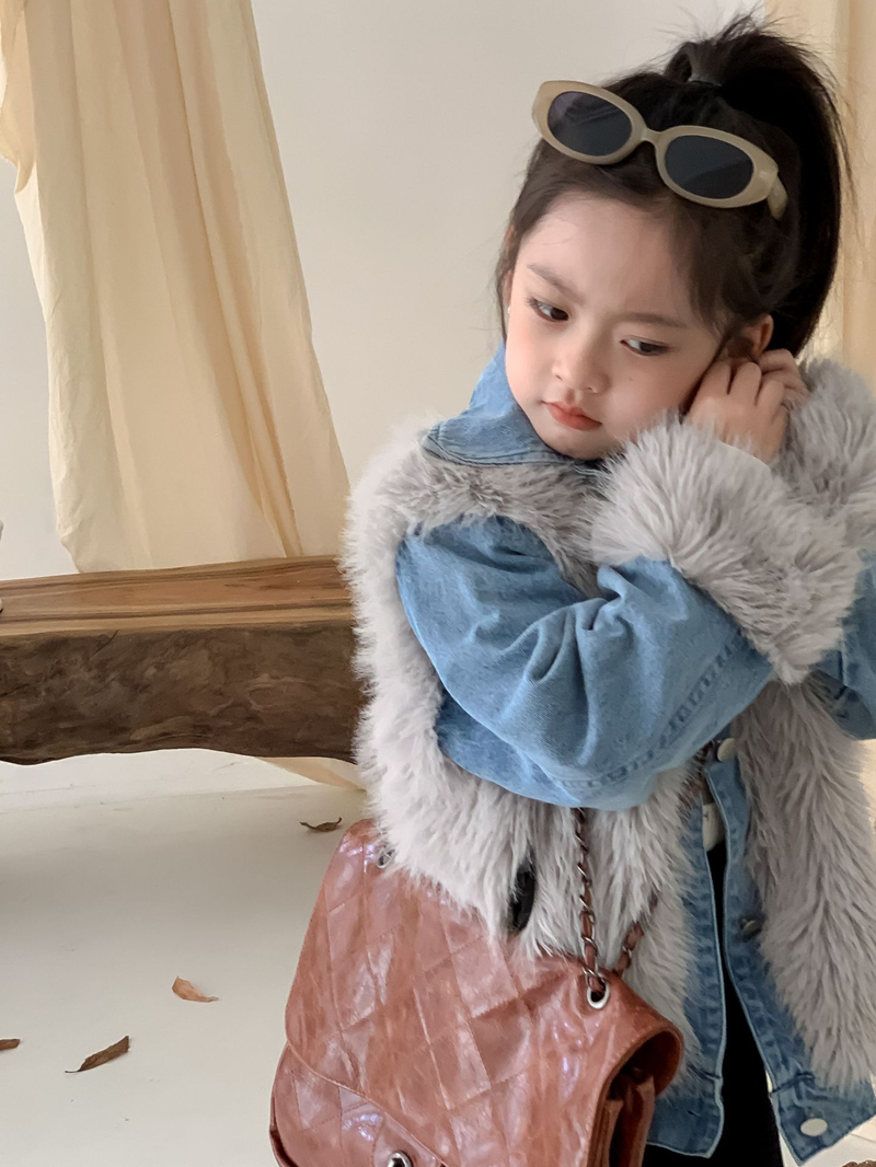 La torta per bambini supera lo stile hipster Cappotto ispessito in pelliccia di jeans patchwork in pelliccia di volpe imitazione per ragazza invernale per bambini_voghion.com