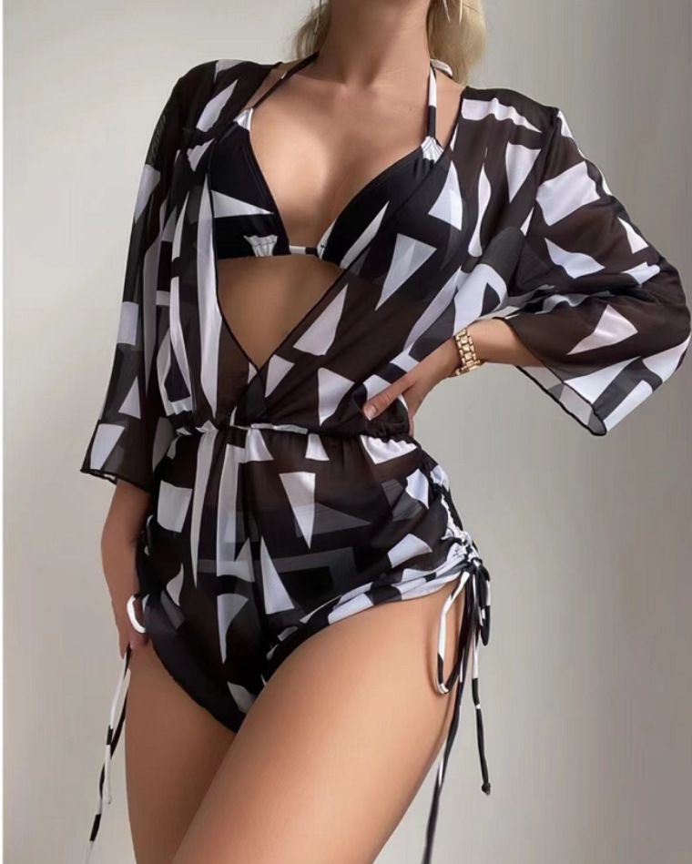 Női ruházat Háromrészes Bikini Beach fényvédő, nyomtatott fedős fürdőruha női _voghion.com